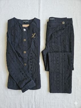Set Black Eyelet Skinny Pants And Top